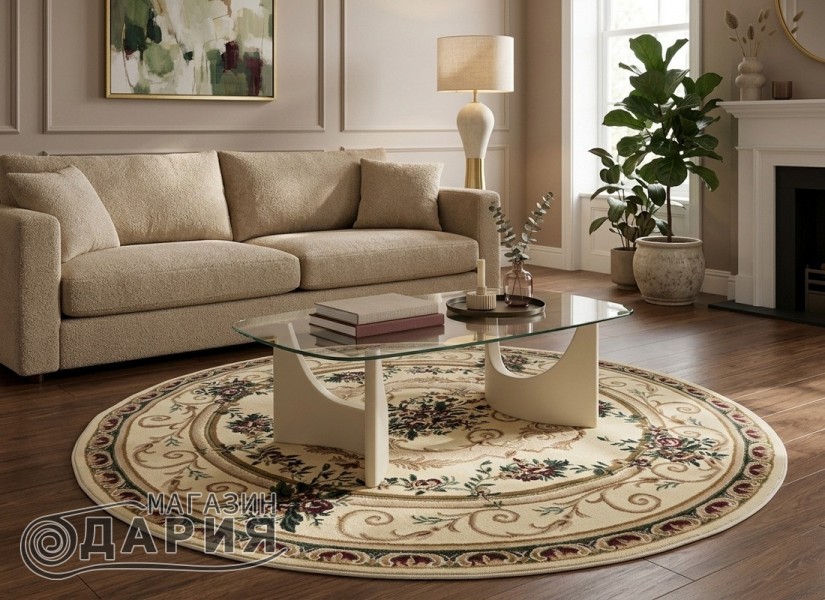 Тъкан персийски килим Blue stones 1798 cream кръг